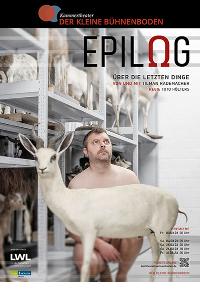 Plakat:  EPILOG Über die letzten Dinge. Von und mit Tilman Rademacher Regie Toto Hölters